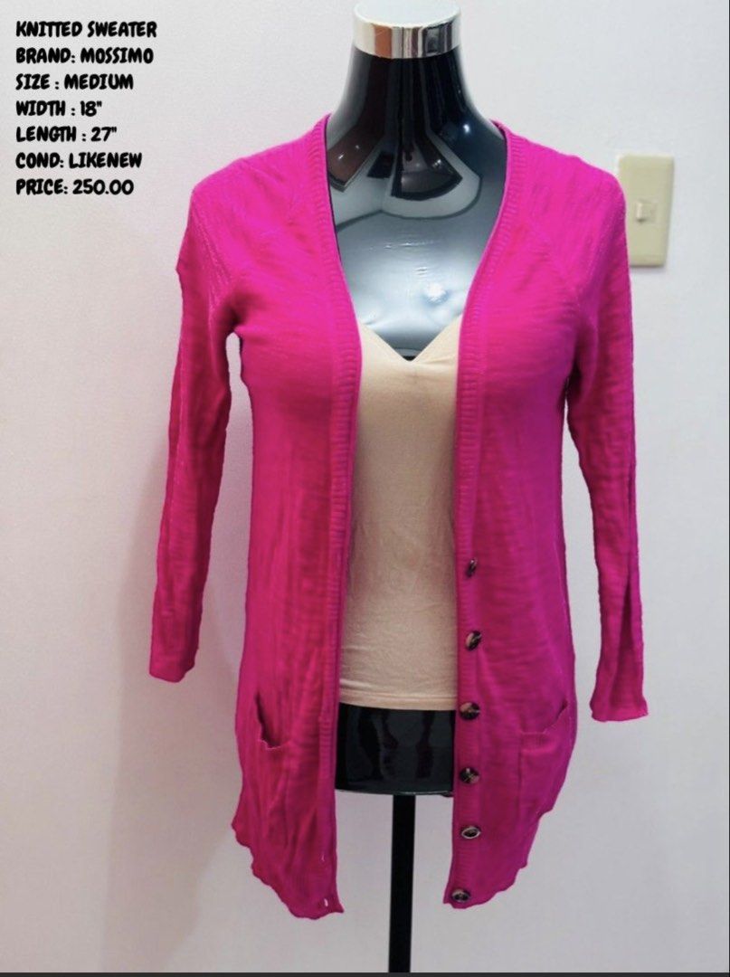 Women Pink Cardigan (Category: Coats, Jackets and Outerwear) located in Pasig City. Submitted by Atv26 (Listing ID 1461221539, Image 1). Description: Details nakasulat na sa picture..