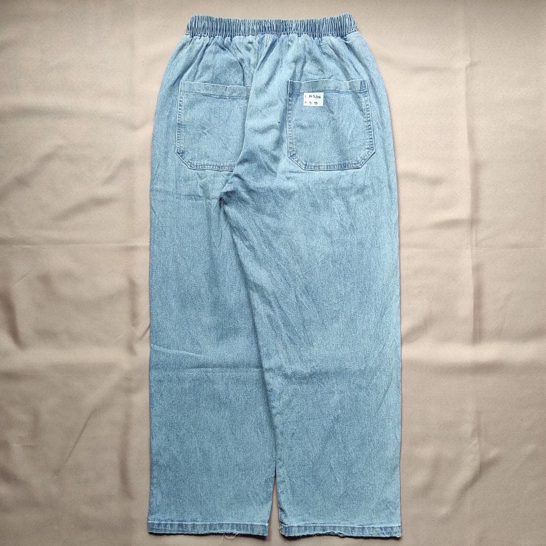 Xavier3 Light Wash Denim Jeans with Drawstring Waist (Category: Jeans) located in Dipolog. Submitted by anaracloset (Listing ID 1461238699, Image 2). Description: Soft Light Blue Elastic Waist Wide Leg Denim – Comfy Street Style ✨8/10 Good condition..Pre-loved but still in great wearable condition. 𝗗𝗲𝘁𝗮𝗶𝗹𝘀: 📏 Waist: 26-27 📐 Length: 36 ⬆️ High-waist: 11.5 🔖 Code: C3 💬 𝗠𝗶𝗻𝗲: ₱150 📌 𝗕𝗲𝗳𝗼𝗿𝗲 𝗬𝗼𝘂 𝗖𝗹𝗮𝗶𝗺 • All items are prel