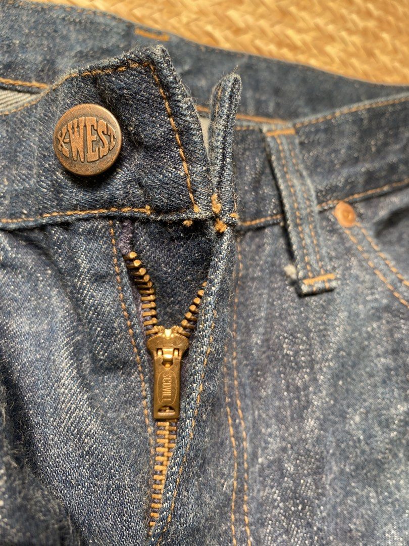 X-WEST Canton Jeans (Category: Jeans) located in Legazpi City. Submitted by inviteonly (Listing ID 1461156996, Image 3). Description: — right-hand twill denim — 1972 vintage unsanforized and unsinged Canton Mills denim — **I got this deadstock, did 1 soak, 4x wear, 1 wash (with care). Selling because it’s still too big after the soak and shrink. Stamped as 33” but already settled to true size of 31” — 100% cotton — 31” waistband on tape — 29 1/2”