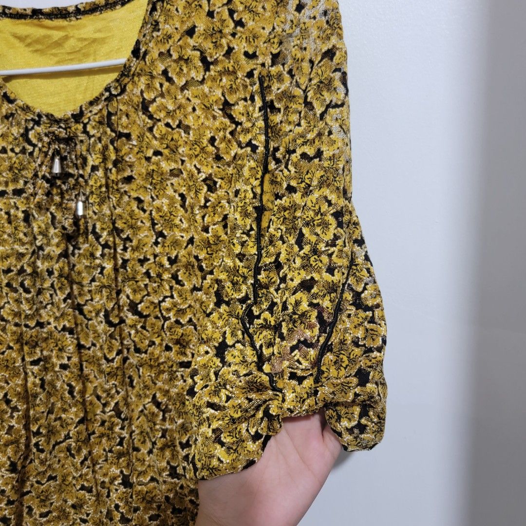 Yellow Floral Lace Blouse (Category: Blouses) located in Quezon City. Submitted by akiyostudios (Listing ID 1461311609, Image 2). Description: - fits m.