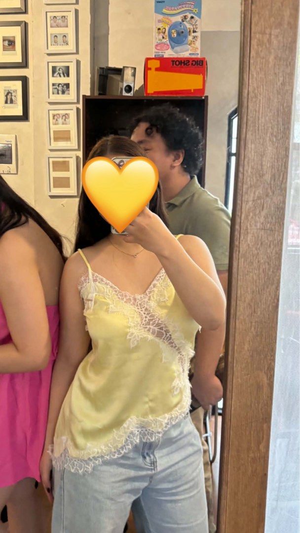 Yellow Lace Trim Asymmetrical Cami Top (Category: Sleeveless) located in Magalang. Submitted by mvenetri (Listing ID 1461259733, Image 2). Description: - Yellow Lace Trim Asymmetrical Cami Top - Used twice, like new.
