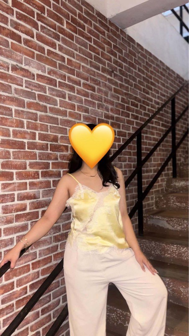 Yellow Lace Trim Asymmetrical Cami Top (Category: Sleeveless) located in Magalang. Submitted by mvenetri (Listing ID 1461259733, Image 3). Description: - Yellow Lace Trim Asymmetrical Cami Top - Used twice, like new.
