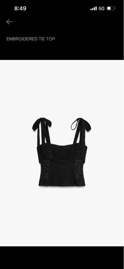 Zara black embroided knot tie top (Category: Sleeveless) located in Manila. Submitted by preloved_gbnicole (Listing ID 1461268768, Image 1). Description: Rfs: big Best fit: semi large .