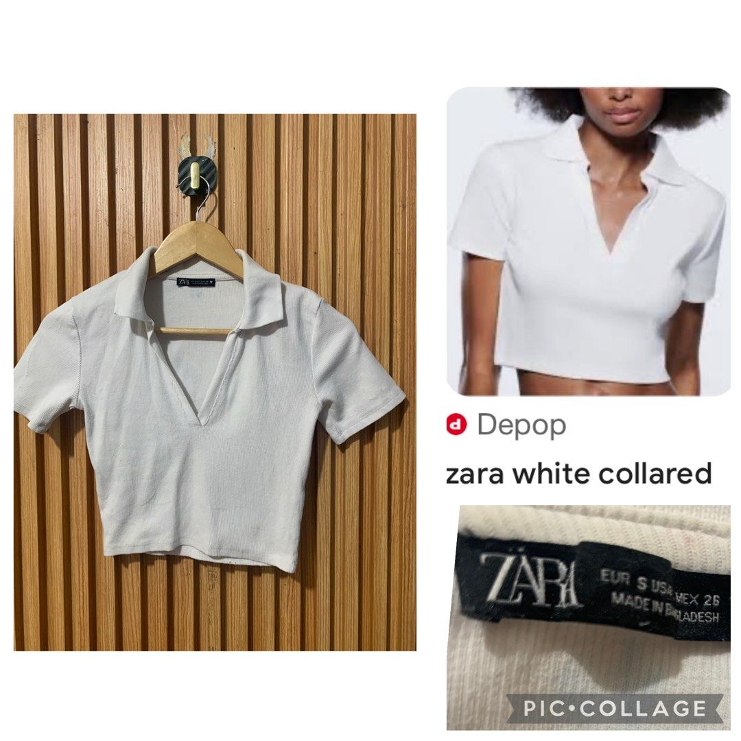 Zara White Collared Cropped Top Size S (Category: Blouses) located in Koronadal. Submitted by girlish1105 (Listing ID 1461280326, Image 1). Description: - White collared cropped top from Zara - Short sleeves with a V-neckline - Ribbed texture for a stylish look - Versatile for casual outings or dressing up.
