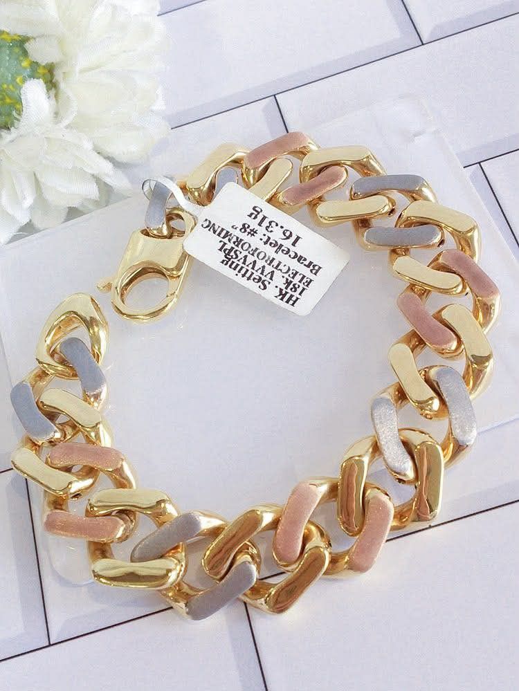 18k Hk setting gold tricolor bracelet (Category: Bracelets) located in Manila. Submitted by bhelgoldseller2ndaccount (Listing ID 1461507048, Image 1). Description: New!!✨New!!✨New!! Authentic 18k Hk Golds 💯pawnable/naisasanla 💯with high appraisal rate 💯good investment 💯Direct supplier price 👉OPEN for resellers 🌺please take time to evaluate their actual sizes and grams 👉Best panggift for all occasions ✅ Sold per grams not per piece Kya lowe