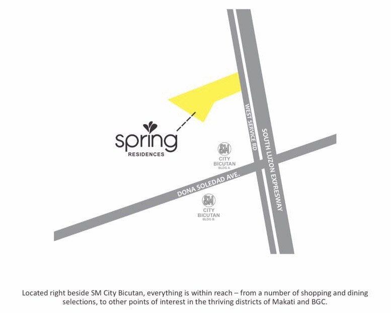 1 Bedroom Corner Unit beside SM Bicutan (Category: Apartments & Condos) located in Paranaque City. Submitted by pasyalan810 (Listing ID 1461365215, Image 1). Description: FOR RENT (Short term or Long term lease) SPRING RESIDENCES PARAÑAQUE Fully furnished 1 bedroom corner unit Tower 3 Family Suite A (with balcony) 11th floor 30.46 sqm Makati Skyline / City view For short term lease Php 2,000 a night (Minimum of 3 days, 2 nights) Maximum of 4 pers