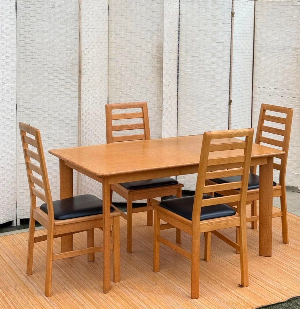 4 SEATER MODERN DESIGN DINING SET (Category: Tables & Sets) located in Manila. Submitted by jerichocal17856 (Listing ID 1461429445, Image 3). Description: JAPAN SURPLUS 4 SEATER MODERN DESIGN DINING SET IN GOOD CONDITION SIZE: 15H x 22.5L x 22W inches 25.5H x 55L x 32W inches.