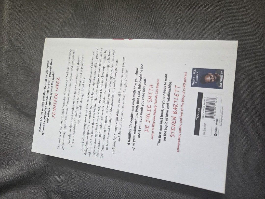 8 Rules of Love by Jay Shetty (Category: Storybooks) located in Santa Rosa. Submitted by prelovvdd (Listing ID 1461389976, Image 3). Description: - Jay Shetty's "8 Rules of Love" book - Learn how to find, keep, and let go of love - Offers a guide to building a foundation for love - By Sunday Times Bestselling author - Great read for anyone interested in relationships.