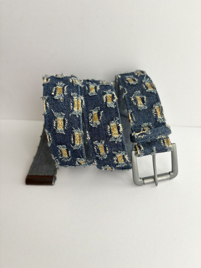 9. Denim Wide Belt (Category: Belts) located in Quezon City. Submitted by wagwagan_ukay_blues (Listing ID 1461466619, Image 2). Description: From Japan In good condition ❗️please expect signs of usage Hole size - 32” -39” Width - 1.5” Overall - 43”.