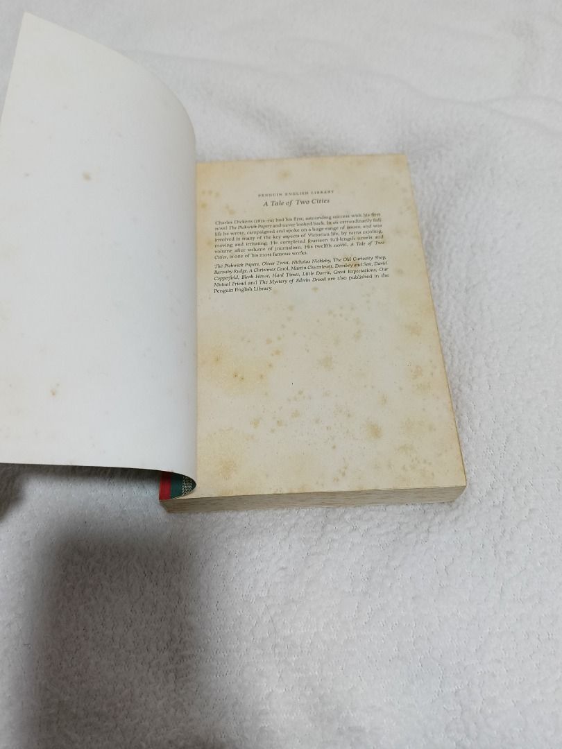 A Tale of Two Cities by Charles Dickens (Category: Storybooks) located in Quezon City. Submitted by prelovedbooks2026 (Listing ID 1461339909, Image 2). Description: Price: Final - Let's save each other's time Annotations (if any: written with a PERMANENT BALLPOINT PEN, that's why it's CHEAP) NO TO LOW BALLERS (BARAT). WE'RE LISTING OUR STUFF BECAUSE WE NEED TO. - Minor discoloration and foxing on inside pages and edges PAYMENT: bank transfer or g