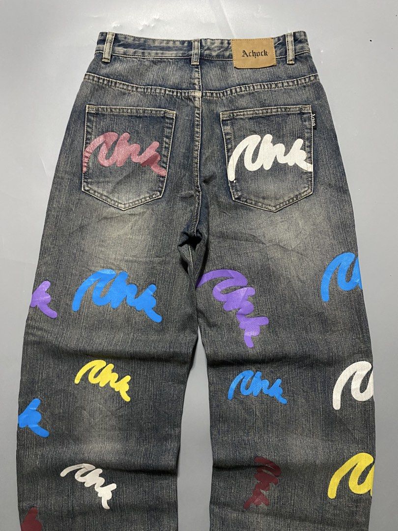 AChock Denim Jeans with Graffiti Print (Category: Jeans) located in Manila. Submitted by delunakenn94368 (Listing ID 1461537249, Image 3). Description: - Brand: AChuck - Style: Distressed Denim Jeans - Design: All-over graffiti print - Fit: Baggy - Vibe: Streetwear - Occasion: Casual wear.