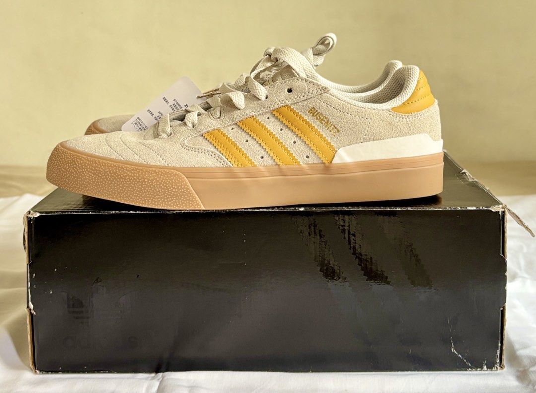 Adidas Busenitz Vulc II (Category: Sneakers) located in Caloocan City. Submitted by liveflower_016991 (Listing ID 1461481466, Image 1). Description: Adidas Busenitz Vulc II Crystal White / Preloved Yellow / Gold Metal Size: US 8 UK 7.5 Brand new and original ❌ SRP: PHP 4,900 ✅ Now: PHP 3,000 + SF.