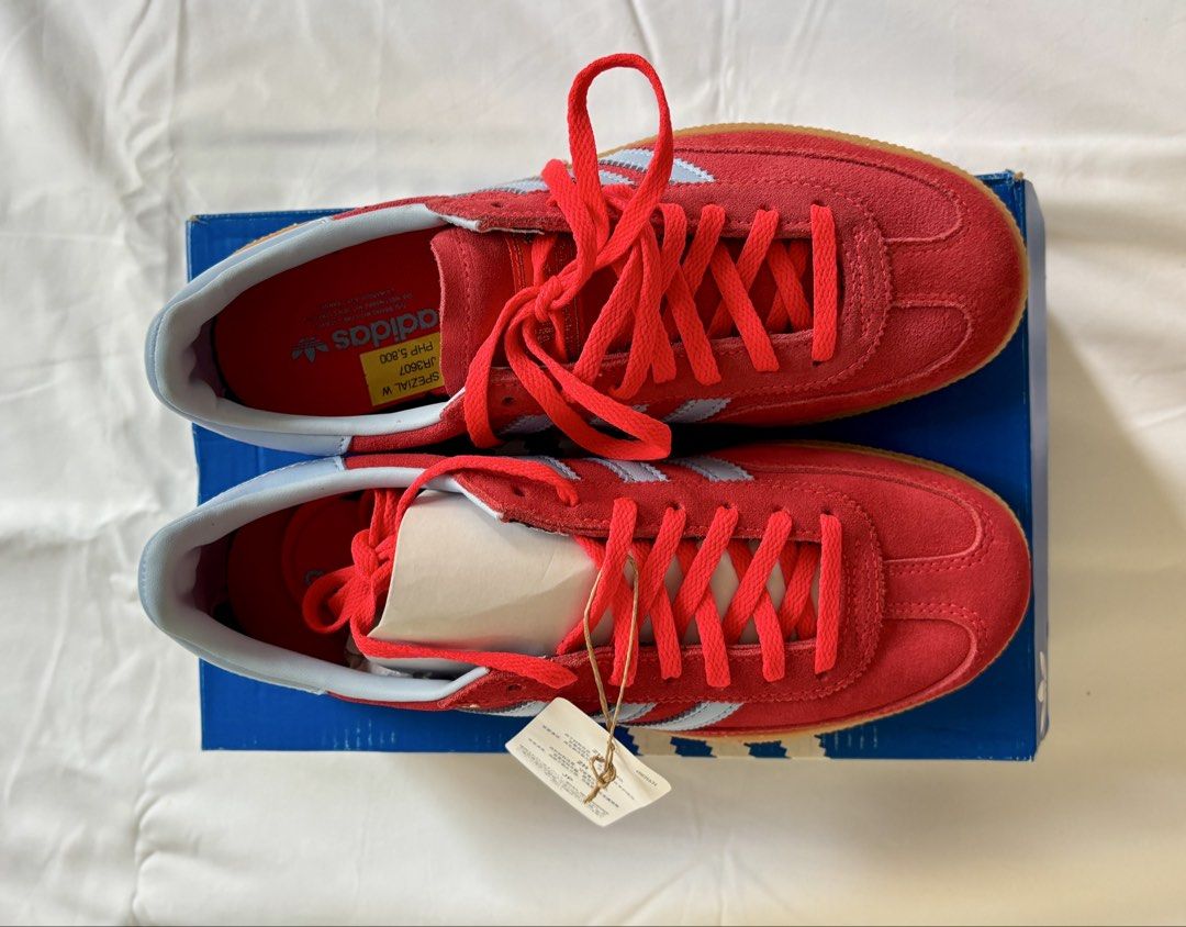 Adidas Handball Spezial W Red (Category: Sneakers) located in Pasig City. Submitted by ginnypot (Listing ID 1461485813, Image 3). Description: Adidas Handball Spezial W Licid Red / Glow Blue / Gum Size: US 7.5 UK 6 Brand new and original ❌ SRP: PHP 5,800 ✅ Now: PHP 3,000 + SF.