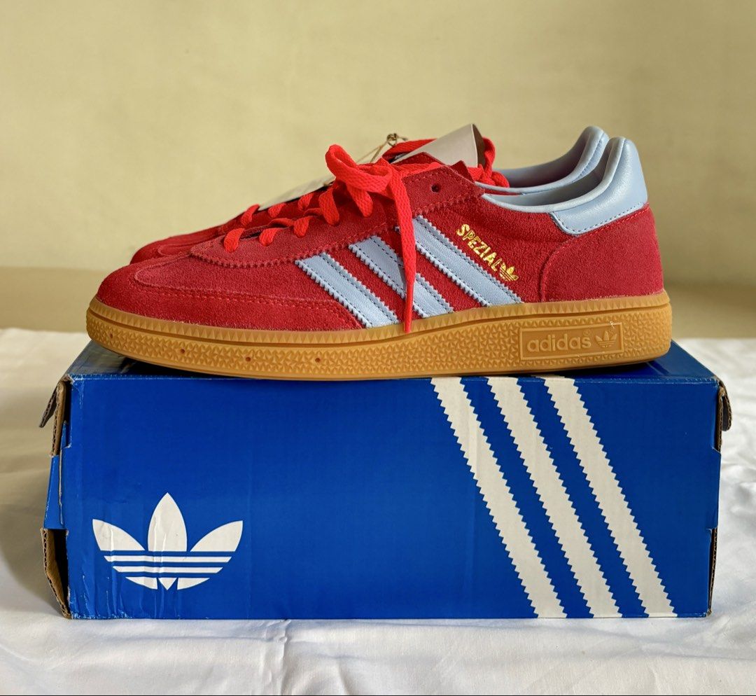 Adidas Handball Spezial W Red (Category: Sneakers) located in Pasig City. Submitted by ginnypot (Listing ID 1461485813, Image 1). Description: Adidas Handball Spezial W Licid Red / Glow Blue / Gum Size: US 7.5 UK 6 Brand new and original ❌ SRP: PHP 5,800 ✅ Now: PHP 3,000 + SF.