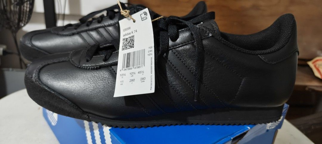 Black Sneakers Adidas K 74 (Category: Sneakers) located in Quezon City. Submitted by jtgabs (Listing ID 1461428776, Image 1). Description: - Adidas K 74 sneakers - Color: Black - Material: Leather upper - Size: US 11 - Includes original box and tags - Never used - RFS: Change of Mind.