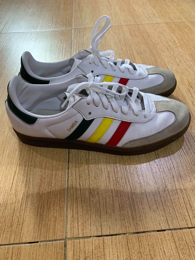 Adidas Samba OG 'Rasta Pack' sneakers (Category: Sneakers & Footwear) located in Makati City. Submitted by lottielabouff (Listing ID 1461405514, Image 1). Description: Adidas Samba OG ‘Rasta Pack’ sneakers US9 Men’s [PRICE] Bought for 150 (8565 PHP) Selling for 4000 PHP • With box • No scammers allowed. Payment first before shipping. • Shipping fee shouldered by the buyer. • JNT or Lalamove. Shipped from Makati City..