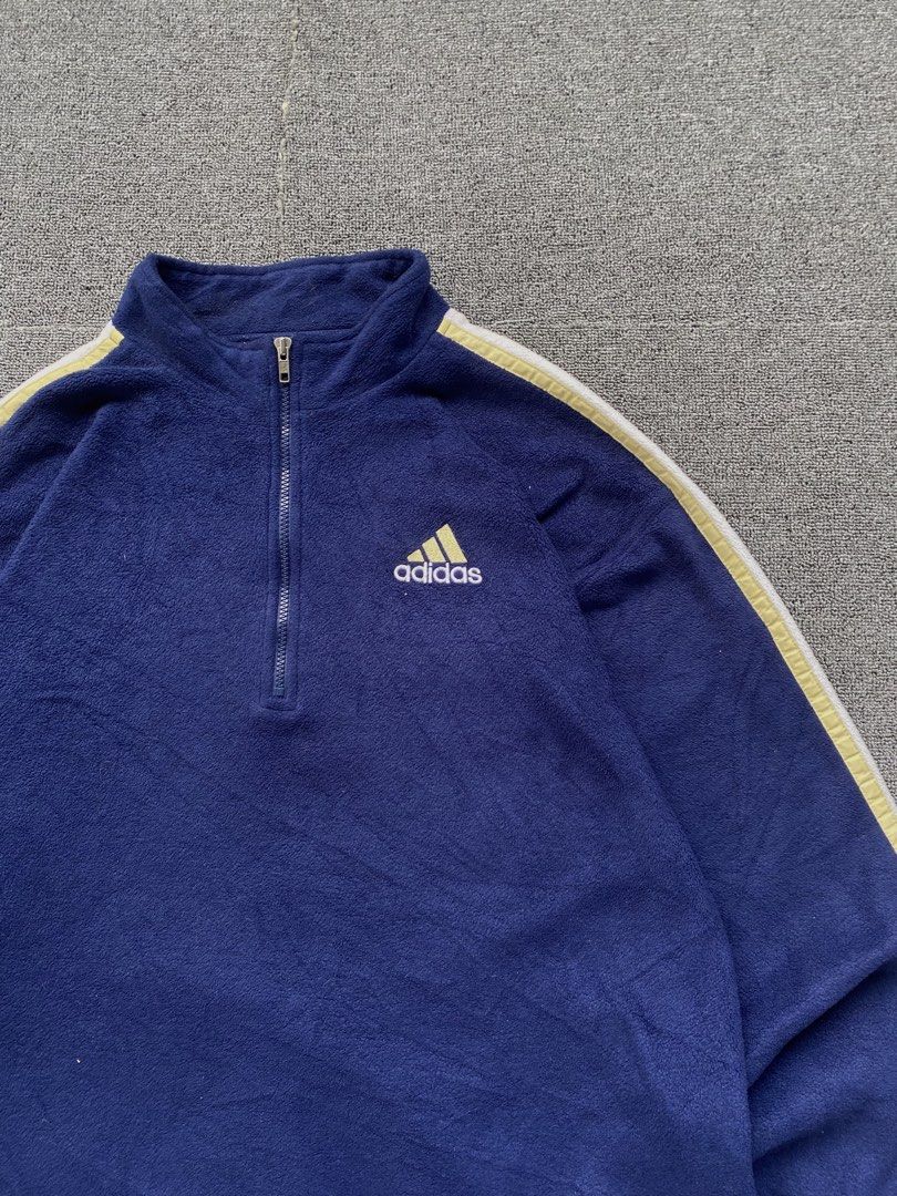 adidas vintage cotton halfzip jacket (Category: Coats, Jackets and Outerwear) located in Manila. Submitted by saione (Listing ID 1461335389, Image 2). Description: Vintage adidas halfzip navy blue sweatshirt 26x29 Xl on tags 9/10 color rate excellent condition issue: black point .