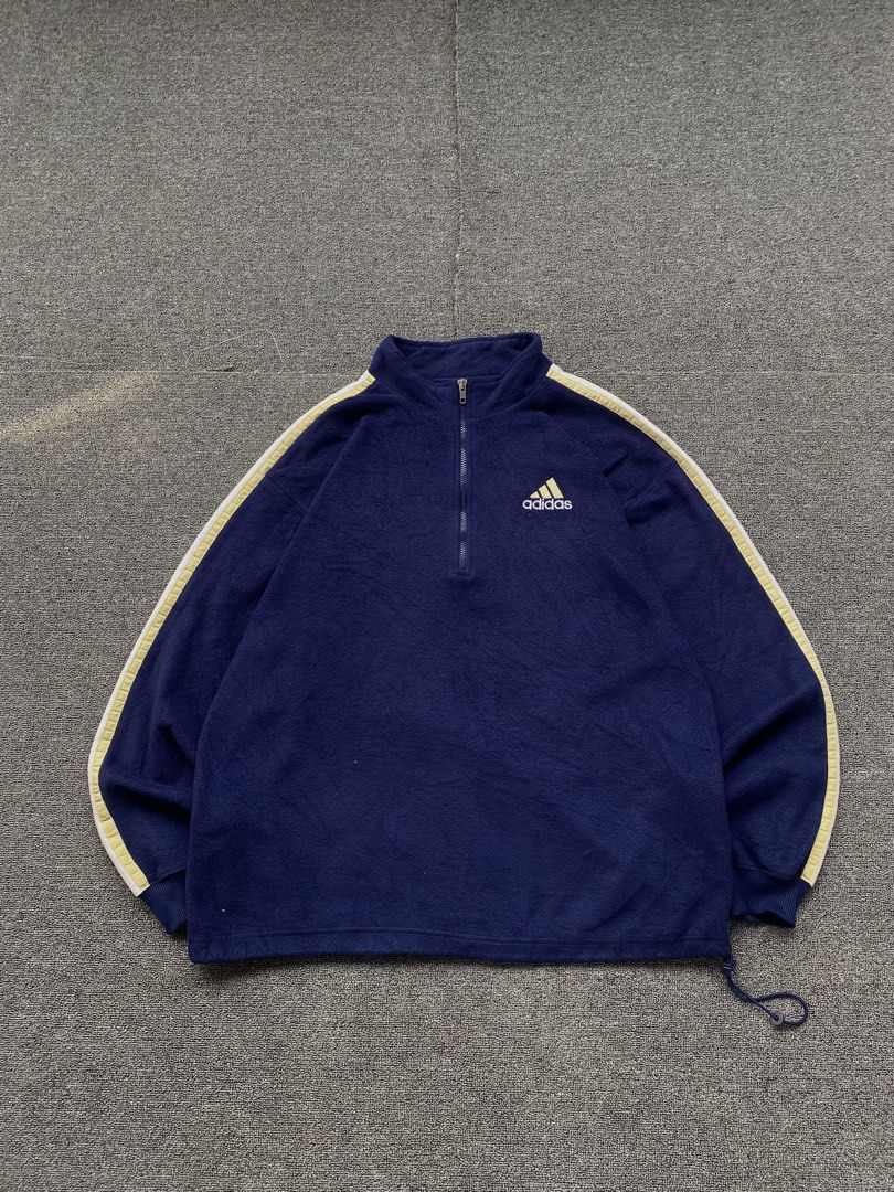 adidas vintage cotton halfzip jacket (Category: Coats, Jackets and Outerwear) located in Manila. Submitted by saione (Listing ID 1461335389, Image 1). Description: Vintage adidas halfzip navy blue sweatshirt 26x29 Xl on tags 9/10 color rate excellent condition issue: black point .