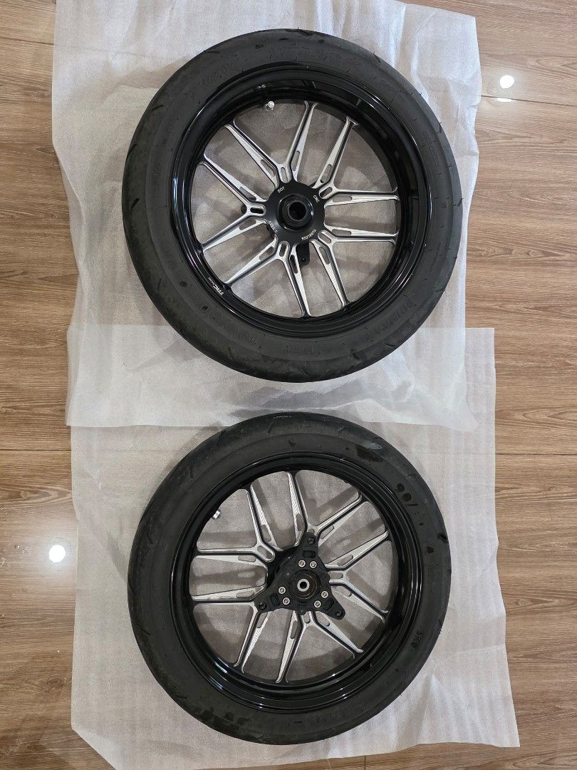 Aerox v3 mags with Tires (Category: Mags and Tires) located in Valenzuela. Submitted by kaeronvergara (Listing ID 1461428562, Image 1). Description: Mags and tires for Aerox v3 slightly used. Brandnew condition. Bought for 10k+ set TRC cnc 10 spokes mags with Primaax tires selling for only 6,000 php RFS: Wala ng motor Marilao Bulacan .
