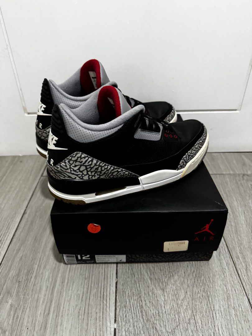 Air Jordan 3 Retro Black Cement (Category: Sneakers) located in Pasig City. Submitted by funnelboy (Listing ID 1461538887, Image 2). Description: - Air Jordan 3 Retro - Very good condition - Colorway: Black Cement - Size: 12 - Includes Original Box - A must-have for any sneaker enthusiast!.