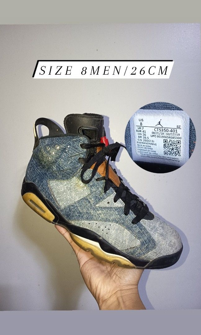 Air Jordan 6 Retro 'Washed Denim' sneaker (Category: Sneakers) located in Pasay City. Submitted by ODDXX (Listing ID 1461460962, Image 1). Description: Air Jordan 6 Retro 'Washed Denim' sneaker Size 8 Men/26CM Very Good Condition Minimal Scratches Pero Pogi padin 👌 799php +SF Only!.