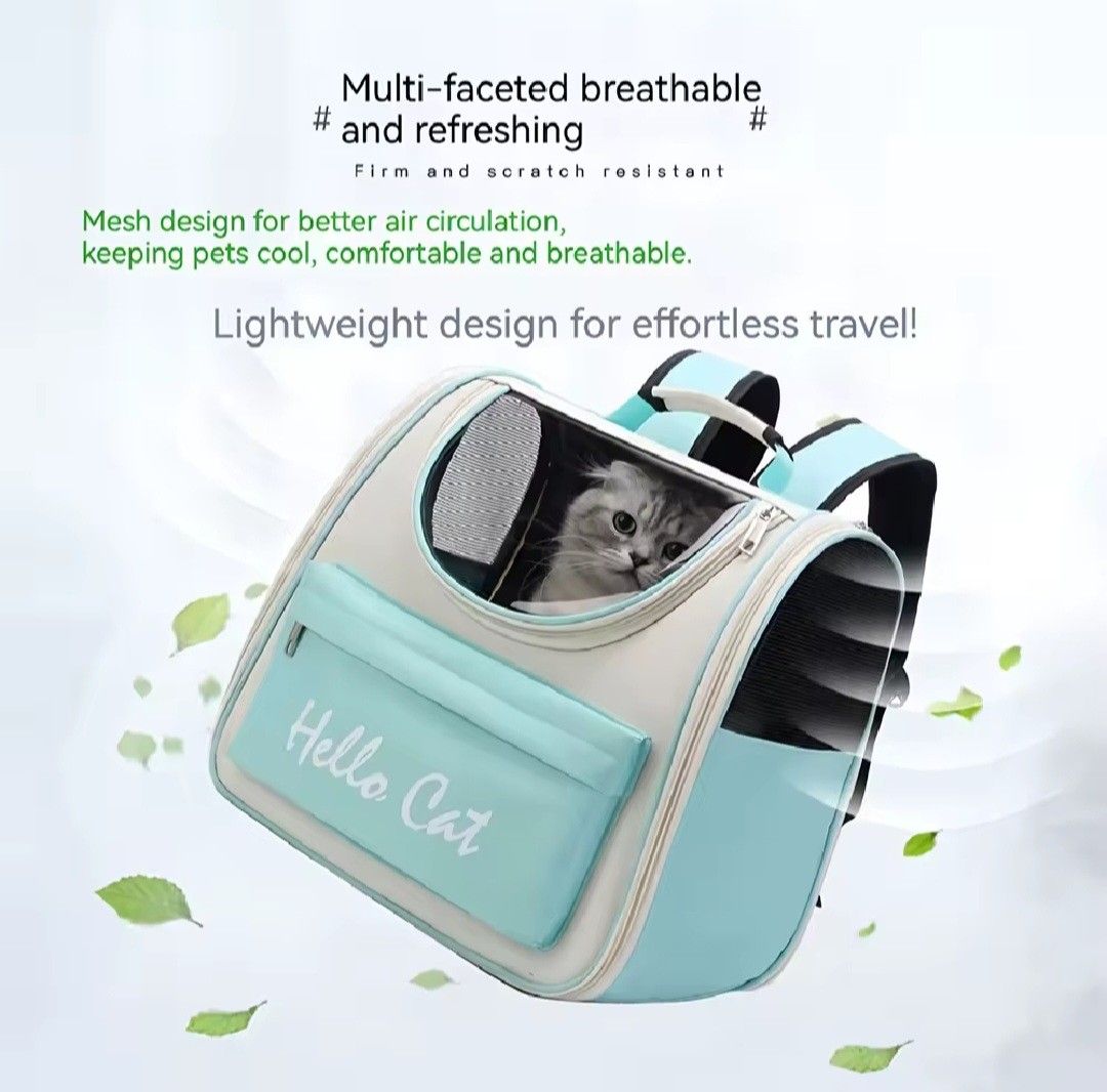 AIRLINE APPROVED 2-WAY CAT CARRIER BACKPACK, MINT-LARGE (Category: Homes & Other Pet Accessories) located in Quezon City. Submitted by stuffiesetc (Listing ID 1461534065, Image 2). Description: AIRLINE APPROVED 2-WAY CAT CARRIER BACKPACK, MINT-LARGE guaranteed authentic. brand new with tag. Design & Materials ​Fabric & Build: Crafted from durable, scratch-resistant 300D Oxford fabric designed to stand up to claws, bites, and regular outdoor use. 