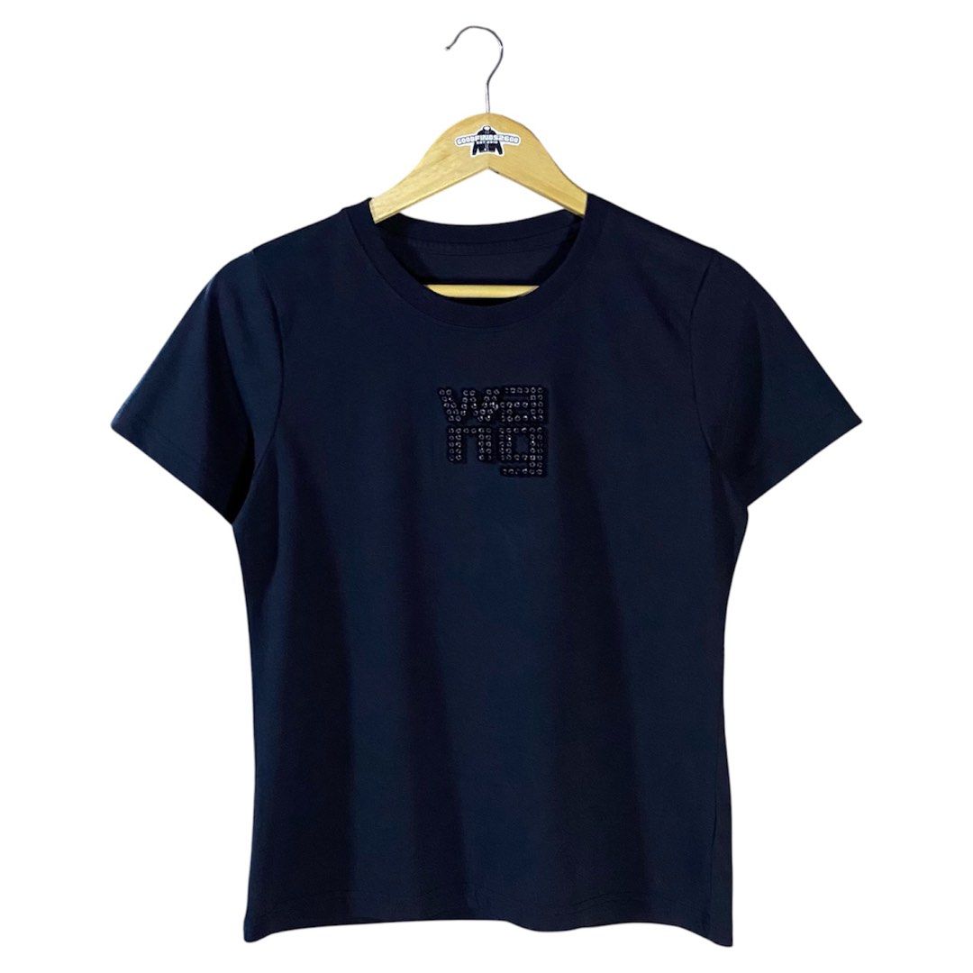 Alexander Wang Sequin Velour Script Shirt for Her (Category: Luxury Apparel) located in Baguio. Submitted by goodfinds2600v2 (Listing ID 1461522452, Image 1). Description: Size on tag: L fits M Dimensions: L-23 W/Bust-18 Description: women, 8/10 color rate Condition: Very good Issue/s: missing necktag .