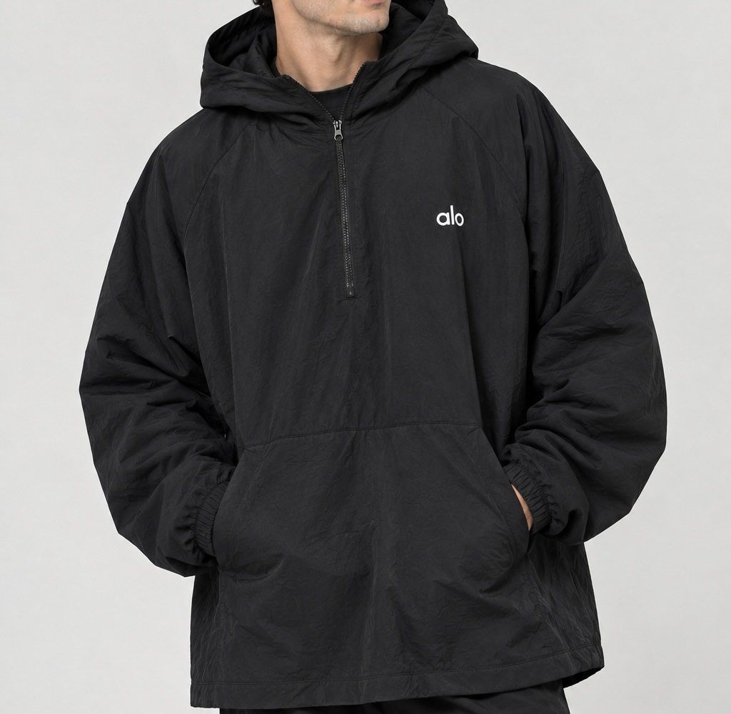 ALO Yoga Hooded Jacket 2XL (Category: Coats, Jackets and Outerwear) located in Manila. Submitted by manifestd. (Listing ID 1461399433, Image 1). Description: ALO Yoga Hooded Jacket ✔️2XL width 26 length 28 ✔️Lightweight and breathable for running, training, or casual streetwear layering. ✔️Black, minimalist, with hood and integrated kangaroo pockets. ✔️Excellent condition, no issue ✔️Lalamove / J&T ready.