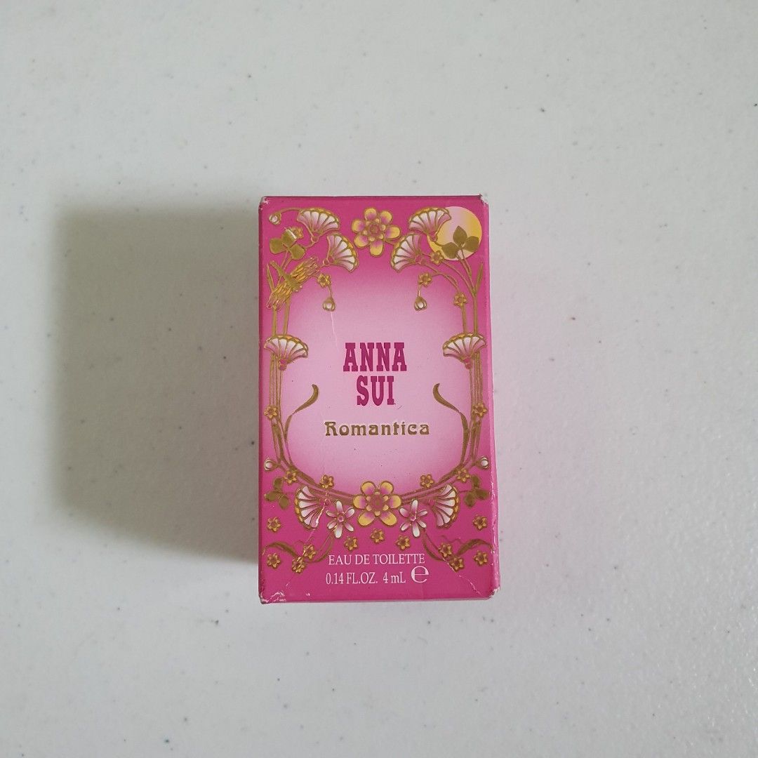Anna Sui Romantica Eau de Toilette 4ml Mini (Category: Fragrance & Deodorants) located in Paranaque City. Submitted by cobien (Listing ID 1461427876, Image 1). Description: - Miniature Anna Sui Romantica Eau de Toilette - Size: 4ml - Comes in original pink floral design box - Ideal for scent trial or travel.