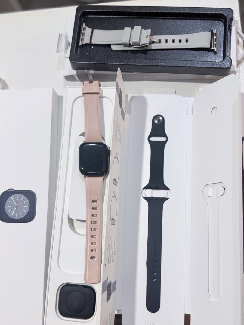 APPLE WATCH 8 41mm (Category: Other Mobile & Gadget Accessories) located in Manila. Submitted by naomithings (Listing ID 1461423248, Image 1). Description: LAST PRICE! Every details post in the picture. Free 2 bands grey and pink and original apple band. Complete Box. No Charger. Bought in Indonesia NO MEET UP NO COD SHIPPING FEE SHOULDER BY BUYERS.