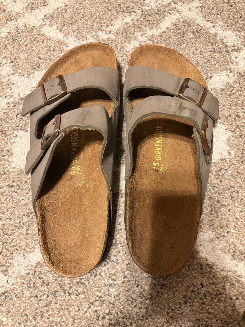 Auth Preloved Birkenstock Arizona (Category: Slippers & Slides) located in Paranaque City. Submitted by silentstone.dolphin (Listing ID 1461501736, Image 2). Description: Stone Color.. Brass Buckle.. Visible Print.. Clean&Ready to Wear.. Size 45RF.. Best Seller!🥳 Super Gwapo in Actual😍.