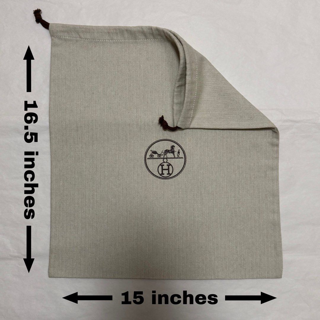 Authentic Hermes Dustbag 15x16.5inches (Category: Luxury Bags & Wallets) located in Manila. Submitted by poppyany (Listing ID 1461539120, Image 1). Description: Good as brand new. Clean. Ready to use. No bad smell, no laundry smell. .