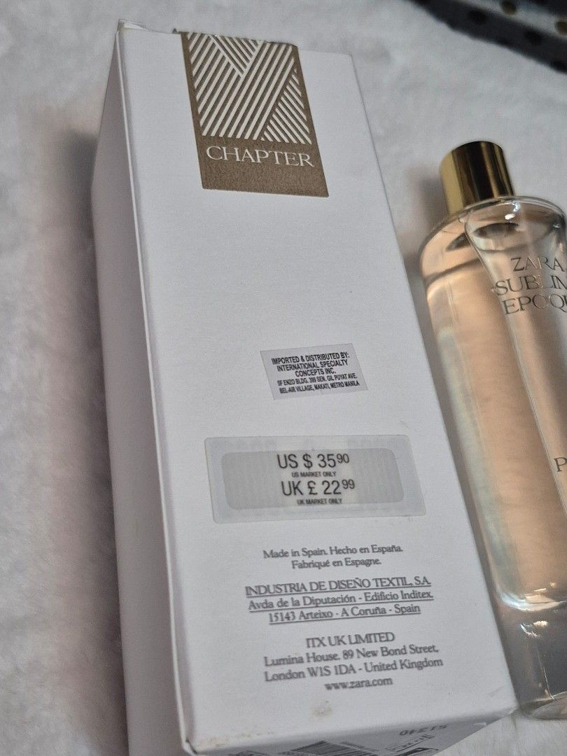 Authentic Zara Chapters Collection | Sublime Epoque | w/ box | 80ml (Category: Fragrance & Deodorants) located in Quezon City. Submitted by aurabellaspurejoys (Listing ID 1461487899, Image 2). Description: UNSEALED Dupe of: My Way by Georgio Armani P 1,899.00 Handling: stored in a dry cool place Original Zara Perfume w/ box Bought at Zara Trinoma branch Date of Purchase: July 2025 Date Opened: January 2026 Content of bottle is almost full - 97% 8