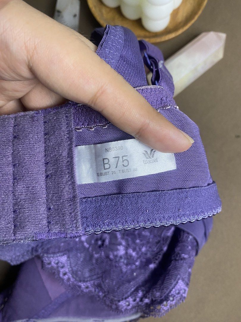 B75 Wacoal Purple Lace Bra (Category: Undergarments & Loungewear) located in Quezon City. Submitted by annethecoo17849 (Listing ID 1461481419, Image 3). Description: - Brand: Wacoal - Size: B75 - Color: Purple - Features: Lace details, Front clasp closure - Benefits: Comfortable, Supportive, Great for everyday wear super pretty can do jnt or lalamove jukay.