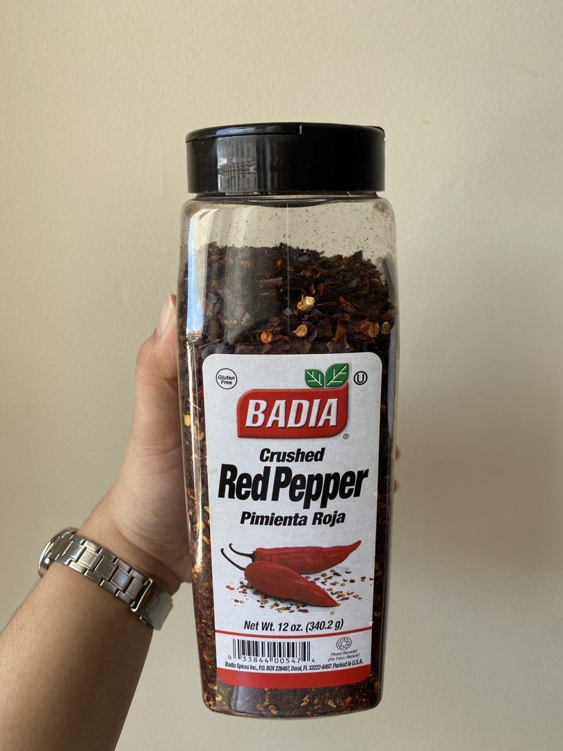 Badia Crushed Red Pepper - 12 oz (340.2g) (Category: Spice & Seasoning) located in Manila. Submitted by eymeymey (Listing ID 1461396866, Image 2). Description: - 4 bottles available Badia Crushed Red Pepper - Each bottle is 12 oz (340.2g) - Perfect for adding heat to your favorite dishes - Brand new, opened - Expiration Date: 07/2027 - Sourced from the USA.
