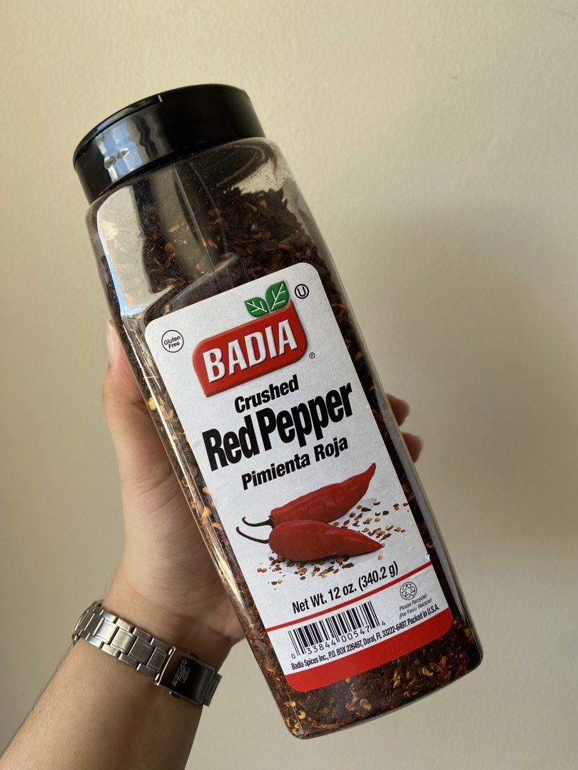 Badia Crushed Red Pepper - 12 oz (340.2g) (Category: Spice & Seasoning) located in Manila. Submitted by eymeymey (Listing ID 1461396866, Image 1). Description: - 4 bottles available Badia Crushed Red Pepper - Each bottle is 12 oz (340.2g) - Perfect for adding heat to your favorite dishes - Brand new, opened - Expiration Date: 07/2027 - Sourced from the USA.