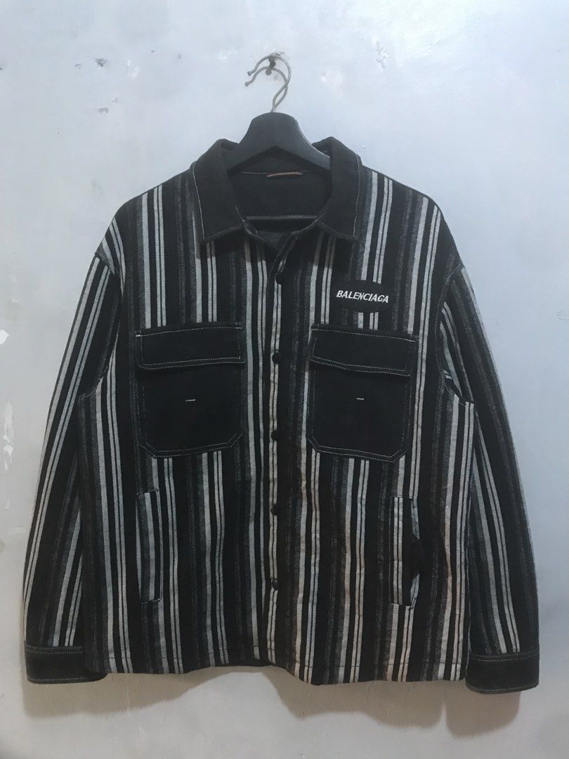 Balenciaga Raw Denim Jacket (Category: Coats, Jackets and Outerwear) located in Bulacan. Submitted by bleue.finds (Listing ID 1461350491, Image 1). Description: Balenciaga Raw Denim Jacket 22 - WIDTH 27 - LENGTH MISSING 1 BUTTON SA LEFT POCKET AS NEW CUT WASH TAG GOOD CONDITION .