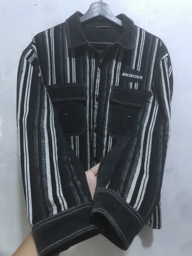 Balenciaga Raw Denim Jacket (Category: Coats, Jackets and Outerwear) located in Bulacan. Submitted by bleue.finds (Listing ID 1461350491, Image 3). Description: Balenciaga Raw Denim Jacket 22 - WIDTH 27 - LENGTH MISSING 1 BUTTON SA LEFT POCKET AS NEW CUT WASH TAG GOOD CONDITION .