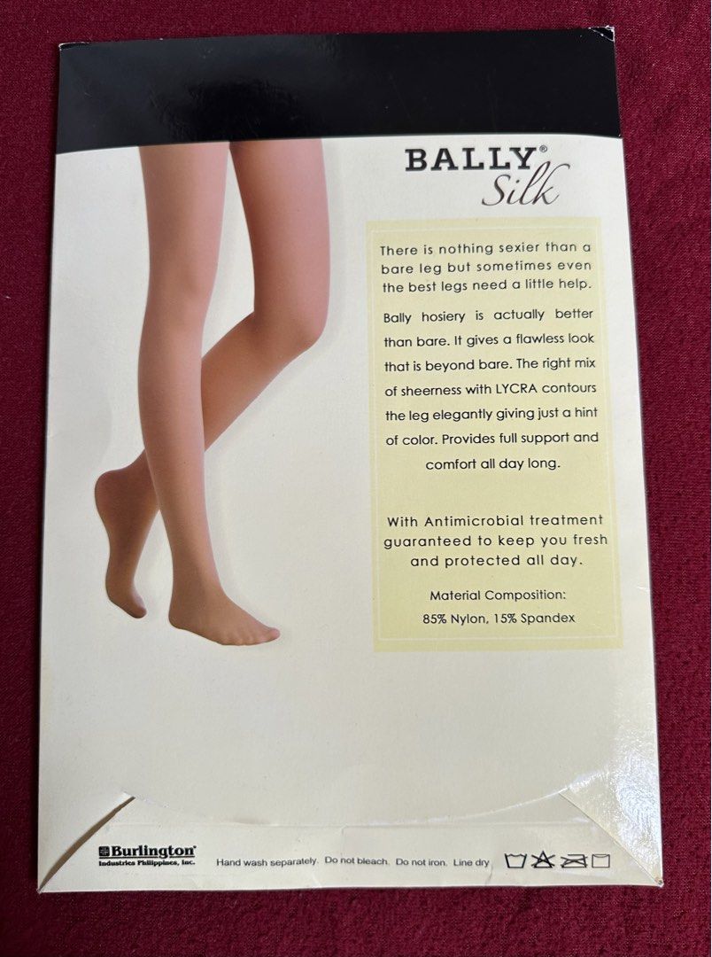 Bally Silk Sheer Hosiery Skintone (Category: Undergarments & Loungewear) located in Mandaluyong City. Submitted by unworntobarelyworn (Listing ID 1461359747, Image 2). Description: - Bally Silk sheer hosiery in skintone - Made with 85% Nylon, 15% Spandex - Antimicrobial treatment for lasting freshness - Provides support and comfort for all-day wear - Achieves a flawless look with a subtle hint of color - Care instructions: Hand wash separately, d