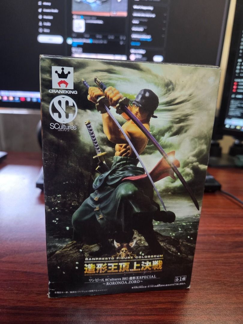 Banpresto Figure Zoro One Piece (Category: Figurines & Statues) located in Lipa City. Submitted by vergaraac (Listing ID 1461457774, Image 1). Description: Condition: - Some wear and tear on box, yellowing on the plastic on box from storage, unused/not displayed - Figures are visibly in good condition, buyer may ask for photos/videos of figures for further inspection.