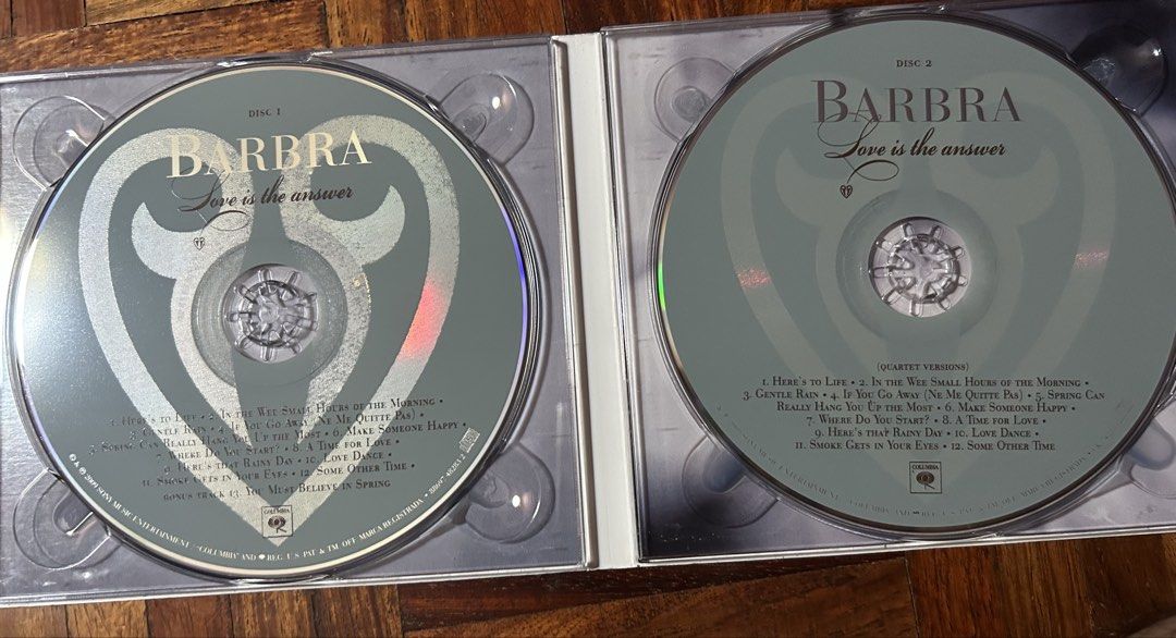 Barbra Streisand Love is the Answer Deluxe Edition 2CD Set (Category: CDs & DVDs) located in Caloocan City. Submitted by dillydadi67 (Listing ID 1461476521, Image 2). Description: - Barbra Streisand 'Love is the Answer' Deluxe Edition - 2CD Set: Includes main album and quartet versions - Featured Songs: 'Here's to Life', 'Make Someone Happy', and more - Bonus Content: Booklet with photos and liner notes - Ideal for collectors and Barbra Streisand