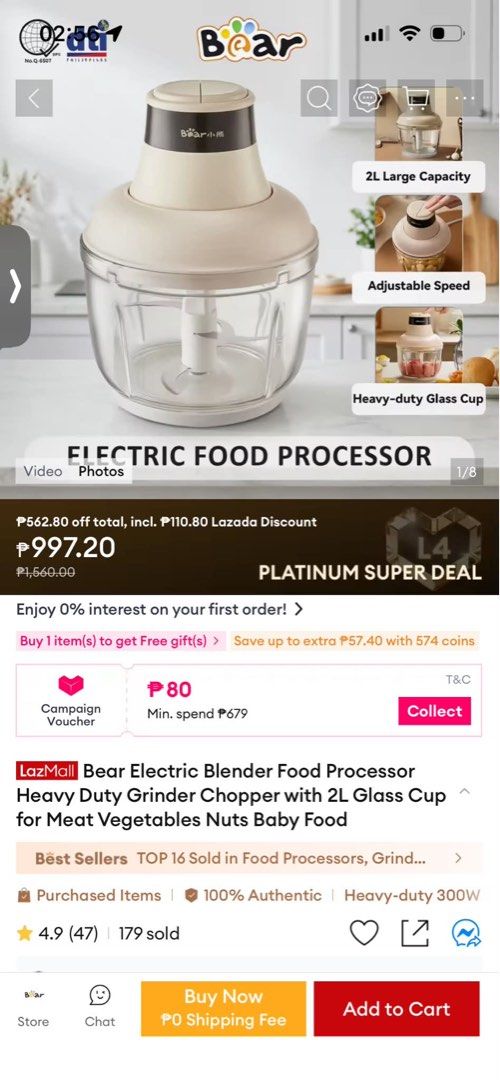 Bear Electric Food Processor 2L Glass Cup (Category: Other Kitchenware & Tableware) located in Taguig. Submitted by PF910 (Listing ID 1461549143, Image 1). Description: RFS: Given as a gift. We already have a food processor. - Bear Electric Food Processor - Large 2L Glass Cup Capacity - Adjustable Speed Settings - Ideal for Grinding Meat & Vegetables - Perfect for Making Baby Food - Heavy-Duty Design - Plug Included.