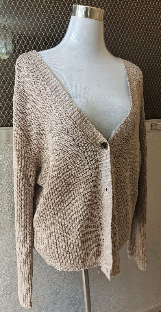 Beige Knit Button-Up Cardigan (Category: Coats, Jackets and Outerwear) located in Cebu City. Submitted by violacloset (Listing ID 1461462706, Image 2). Description: Measurements: length: 24 1/2 width: 23 1/2.