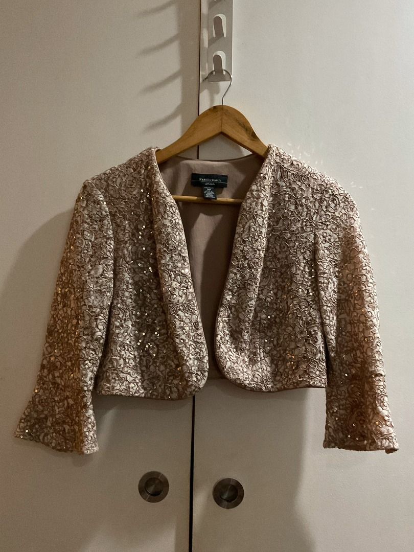 Beige Short Sleeved Sequined Blazer (Category: Coats, Jackets and Outerwear) located in Pasig City. Submitted by kachoww. (Listing ID 1461499991, Image 1). Description: Rfs: used once and nowhere to wear it to again 💸 MoP: Maribank transfer.