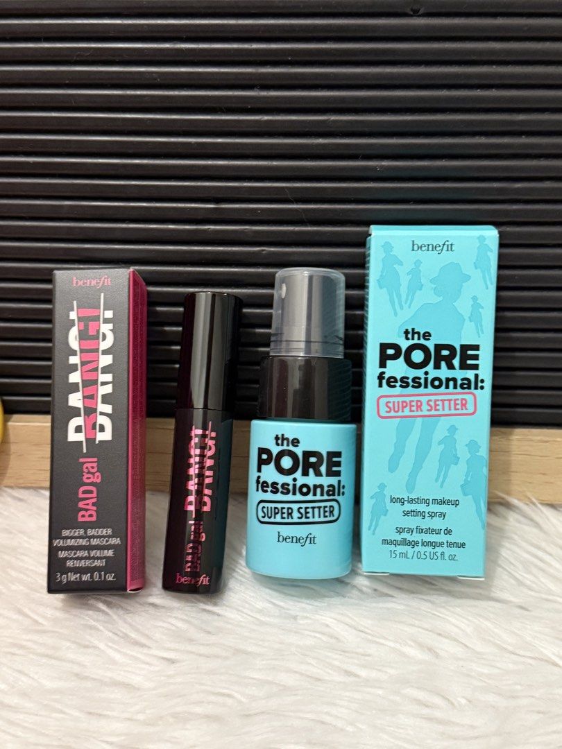 Benefit travel set - mascara and setting spray (Category: Makeup) located in Quezon City. Submitted by quirksandcurls (Listing ID 1461343743, Image 2). Description: 300 each .