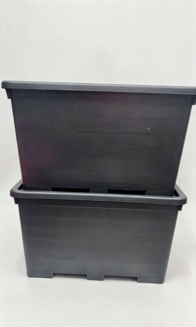 Black Rectangular Storage Box Container (Category: Storage Boxes & Baskets) located in Quezon City. Submitted by j_heather (Listing ID 1461561052, Image 1). Description: 160 L each 2 for 700 only bagong bago pa saglit lang nagamit need lang ng space sa bahay for pick up or lalamove.