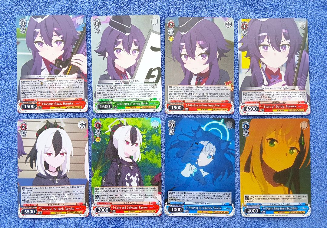 Blue Archive Weiss Schwarz EN Set 1 (Category: Raw Singles) located in Iloilo. Submitted by jrmagallanes78 (Listing ID 1461501890, Image 3). Description: Set of 29 cards featuring Haruka, Kayoko, Shiroko, Serika, Mutsuki, Ayane, Aru, Hoshino, Iori, Ako, Hina, Nonomi and Chinatsu from Weiss Schwarz EN Blue Archive anime game. Cards are UNSEALED and in EXCELLENT condition. Dimensions: approx 63mm x 88mm Material: paper Card condition grading: EXC (