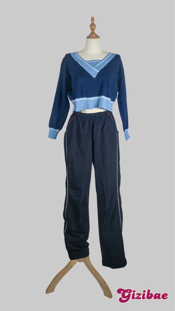 Blue Croptop Longsleeve with Track Pants Set (Category: Other Bottoms) located in Manila. Submitted by thechobecloset (Listing ID 1461368302, Image 3). Description: Set for ₱690 Top size: Medium Pants: Waist 25-27 inches.
