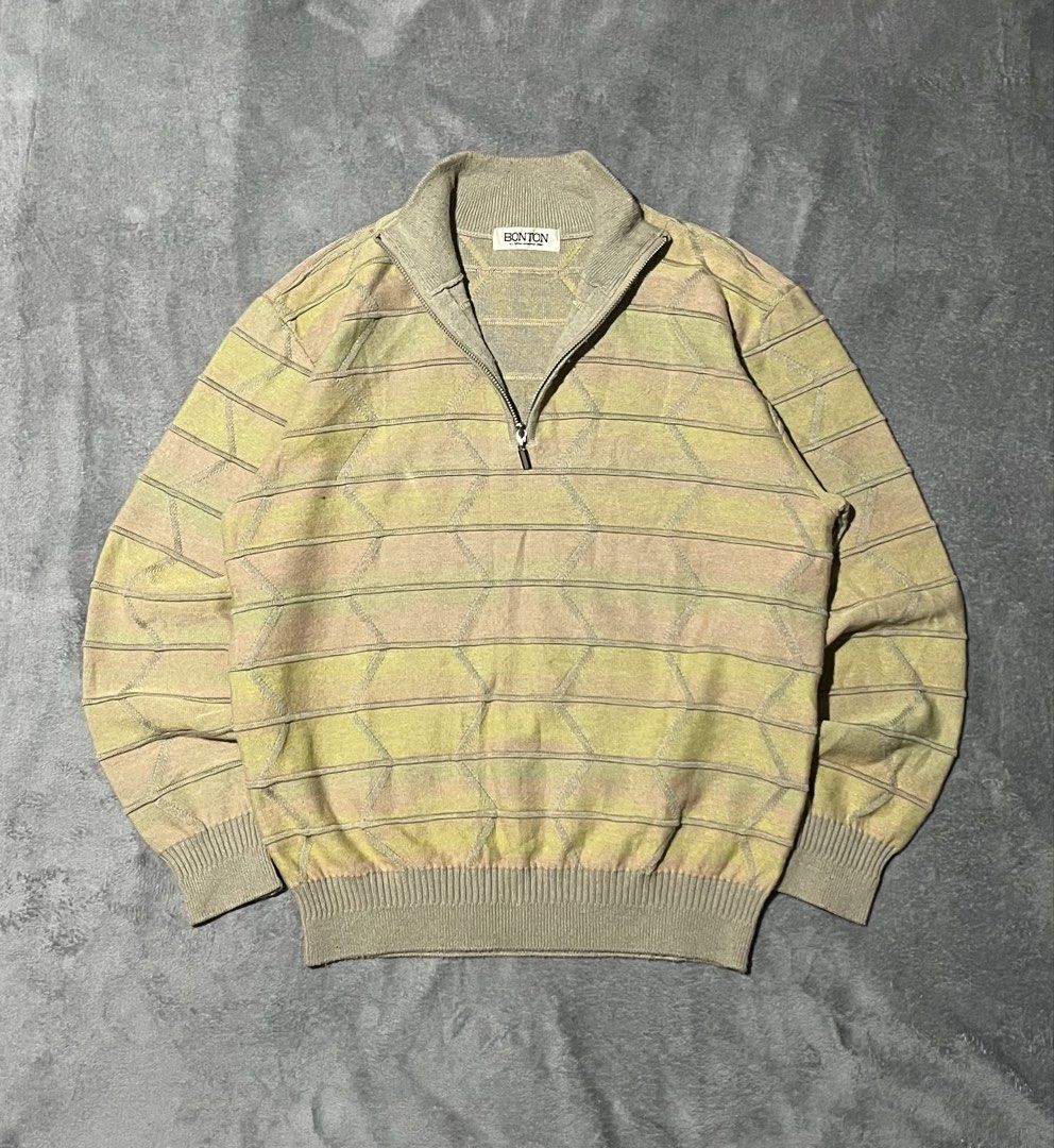 BONTON KNITTED QUARTER ZIP SWEATER (Category: Coats, Jackets and Outerwear) located in Nabua. Submitted by nopfinds (Listing ID 1461430465, Image 2). Description: BONTON KNITTED QUARTER ZIP SWEATER SIZE MEDIUM DIMES 21x25 MINE FOR🔖₱399+sf EXCELLENT CONDITION COLOR MAY SLIGHTLY VARY DUE TO LIGHTING NEEDS WASH.