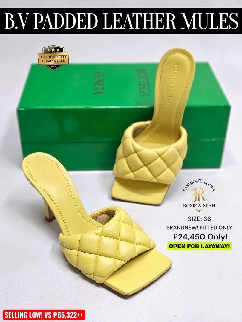 Bottega Veneta Padded Leather Mules (Category: Sneakers & Footwear) located in Mandaluyong City. Submitted by luxprelovedbagsparadise (Listing ID 1461355887, Image 2). Description: 💛 A LITTLE LUXURY, A LOT OF ATTITUDE! 💛 Step into the room like you own it—because these Bottega Veneta Padded Leather Mules are giving “quiet luxury but make it sunny!” ☀️✨ That buttery yellow shade + iconic padded design + elegant stiletto heel? Instant outfit upgr